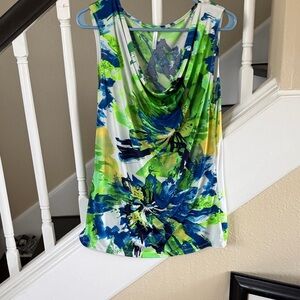 Floral Sleeveless Top - Blue and Green